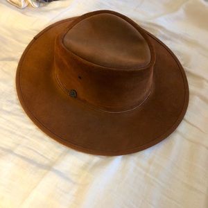 Brown leather cowboy hat